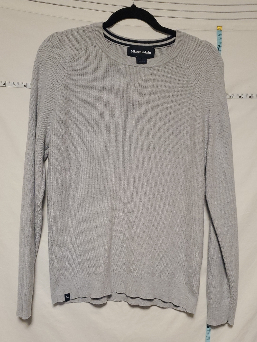 Mizzen+Main Men's Heather Gray Crewneck Sweater with Navy Trim Lg